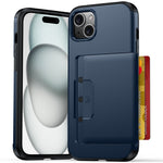 For iPhone 15 Case Slide Card Holder Military Drop Protection PC + TPU Phone Cover
