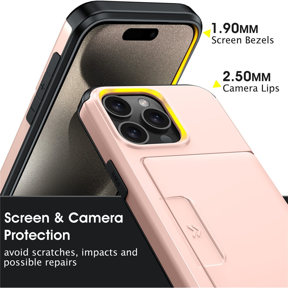 Til iPhone 15 Pro Cover Skydeligt Kortholder Militær Faldsikring PC + TPU Telefoncover