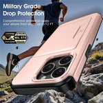 Til iPhone 15 Pro Cover Skydeligt Kortholder Militær Faldsikring PC + TPU Telefoncover