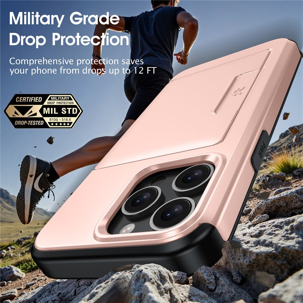 Til iPhone 15 Pro Cover Skydeligt Kortholder Militær Faldsikring PC + TPU Telefoncover