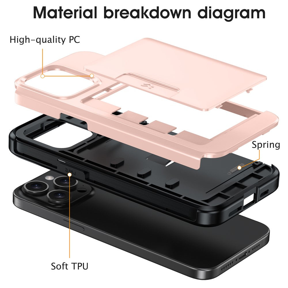 Til iPhone 15 Pro Cover Skydeligt Kortholder Militær Faldsikring PC + TPU Telefoncover