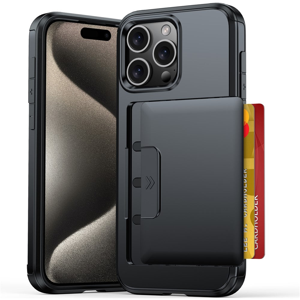 Til iPhone 15 Pro Cover Skydeligt Kortholder Militær Faldsikring PC + TPU Telefoncover