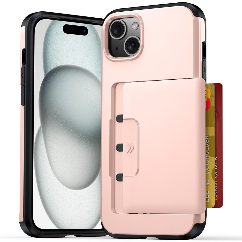 For iPhone 13  /  14 Case Slide Card Holder Military Drop Protection PC + TPU Phone Cover