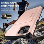 For iPhone 13  /  14 Case Slide Card Holder Military Drop Protection PC + TPU Phone Cover