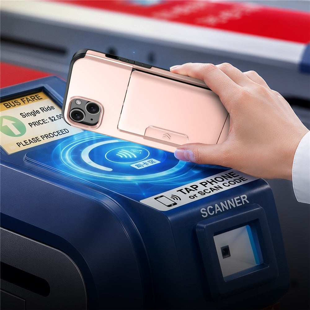 For iPhone 13  /  14 Case Slide Card Holder Military Drop Protection PC + TPU Phone Cover