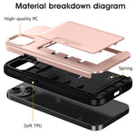 For iPhone 13  /  14 Case Slide Card Holder Military Drop Protection PC + TPU Phone Cover