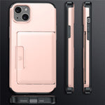 For iPhone 13  /  14 Case Slide Card Holder Military Drop Protection PC + TPU Phone Cover