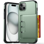 For iPhone 13  /  14 Case Slide Card Holder Military Drop Protection PC + TPU Phone Cover