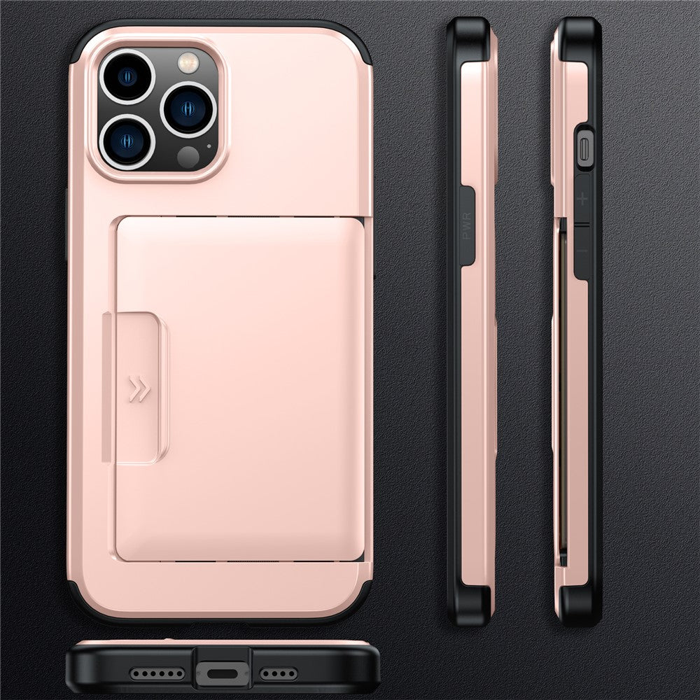 For iPhone 14 Pro Max Case Slide Card Holder Military Drop Protection PC + TPU Phone Cover
