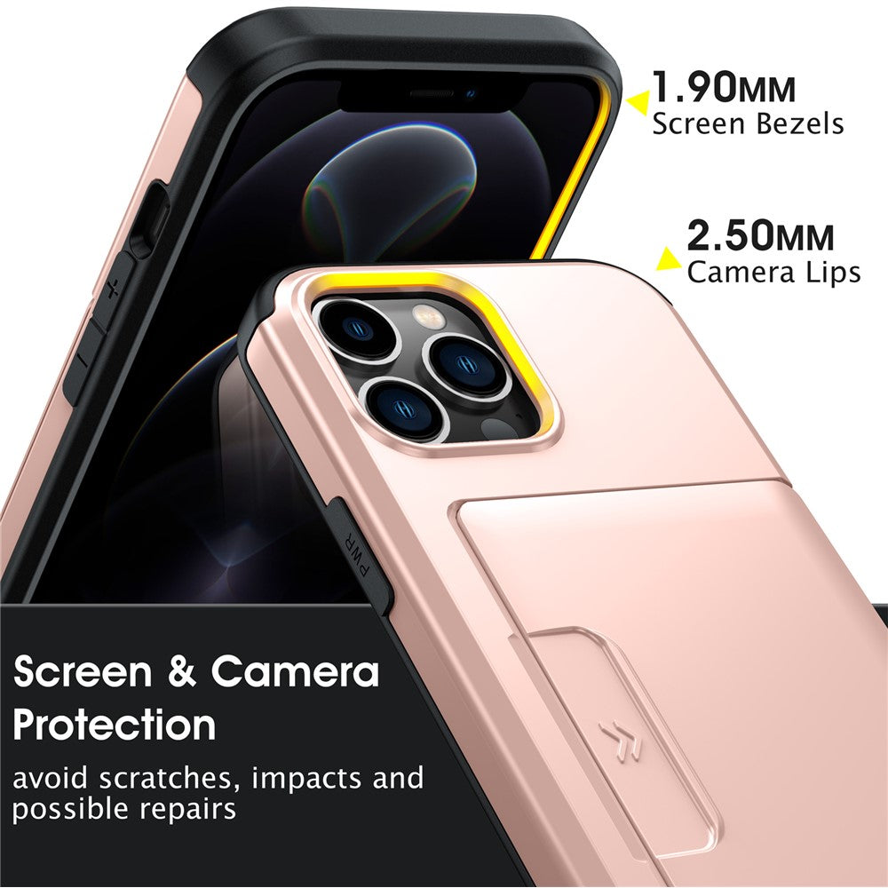 For iPhone 13 Pro Case Slide Card Holder Military Drop Protection PC + TPU Phone Cover