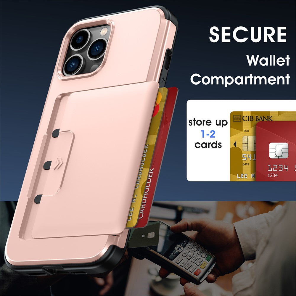 For iPhone 13 Pro Case Slide Card Holder Military Drop Protection PC + TPU Phone Cover