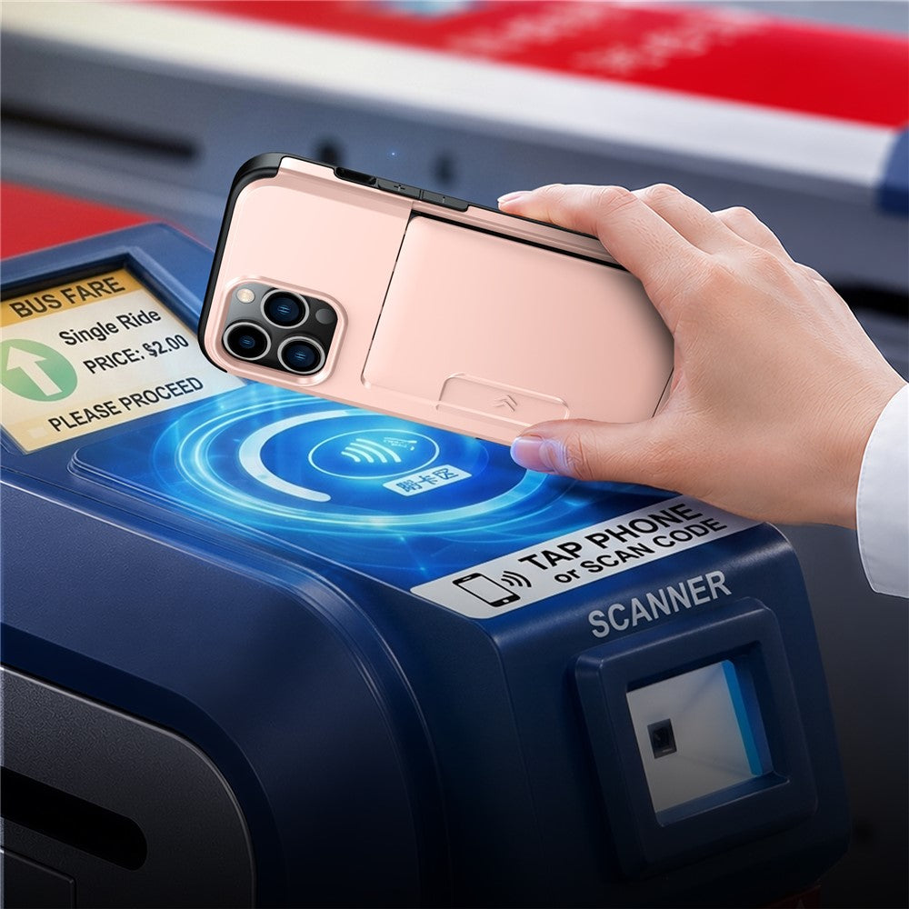 For iPhone 13 Pro Case Slide Card Holder Military Drop Protection PC + TPU Phone Cover