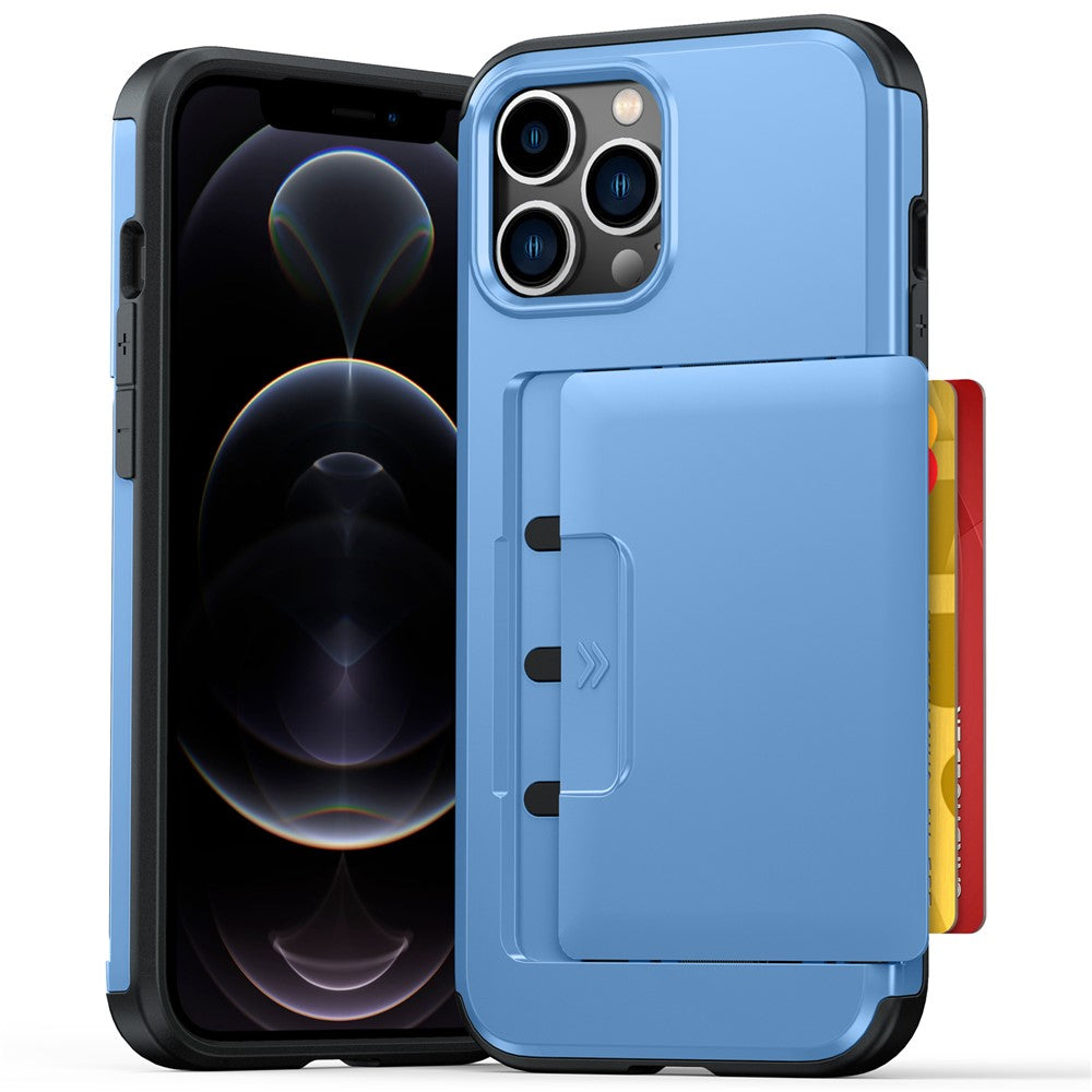 For iPhone 13 Pro Case Slide Card Holder Military Drop Protection PC + TPU Phone Cover