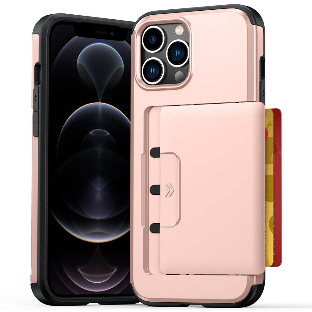 Til iPhone 12 / 12 Pro Cover Skydbar Kortlomme Militær Faldbeskyttelse PC + TPU Telefoncover