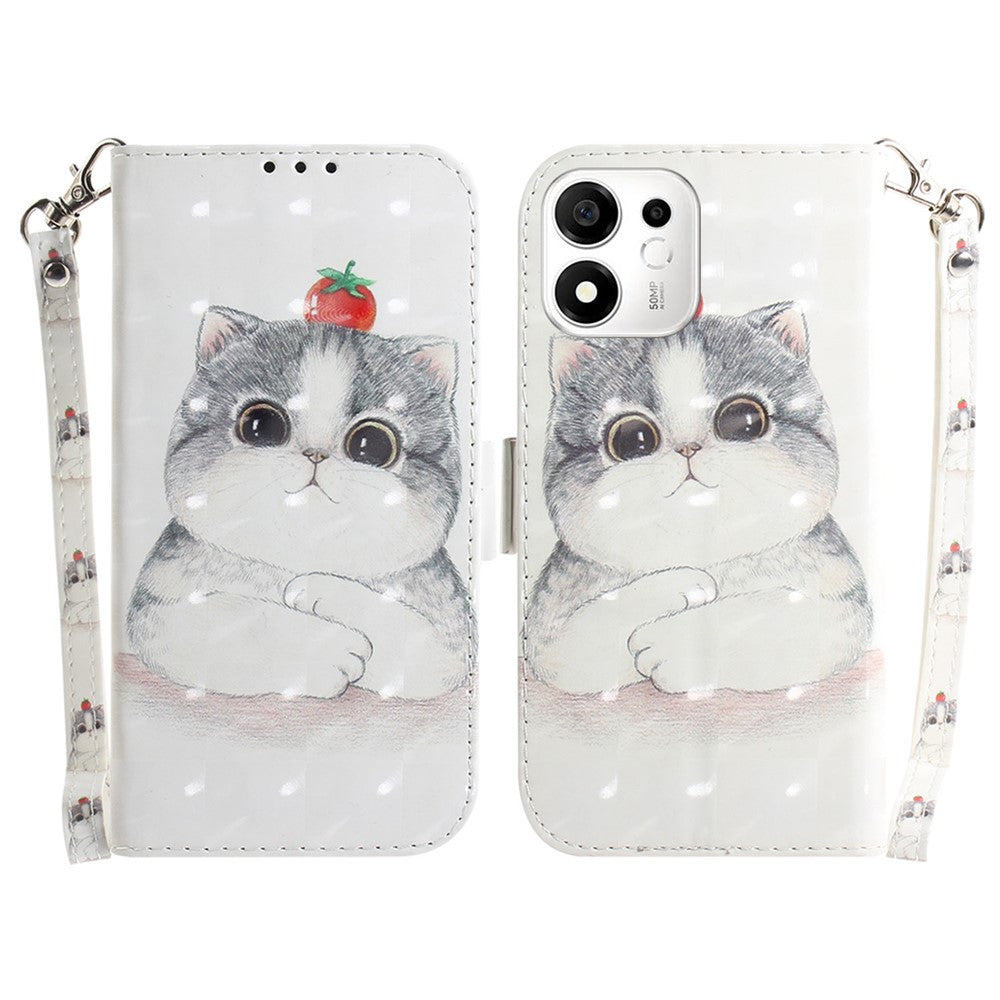 For Honor 600 Smart 5G  /  X7e Plus 5G Case Pattern Printing Leather Wallet Phone Cover with Wrist Strap