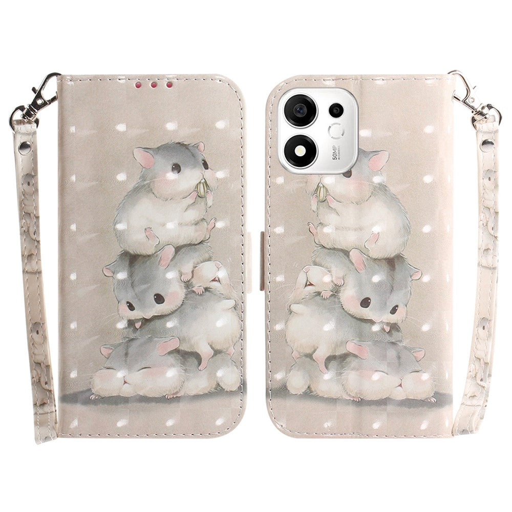 For Honor 600 Smart 5G  /  X7e Plus 5G Case Pattern Printing Leather Wallet Phone Cover with Wrist Strap