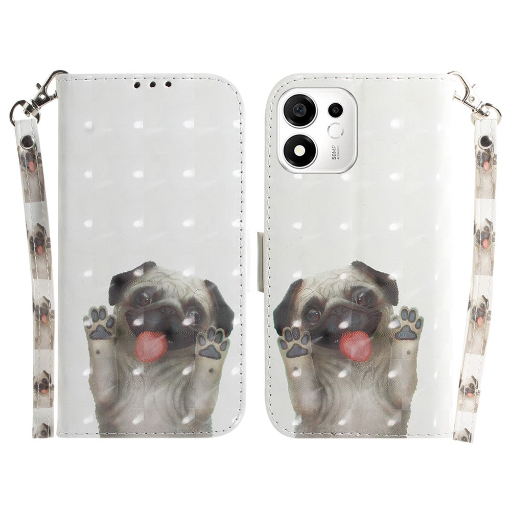 For Honor 600 Smart 5G  /  X7e Plus 5G Case Pattern Printing Leather Wallet Phone Cover with Wrist Strap