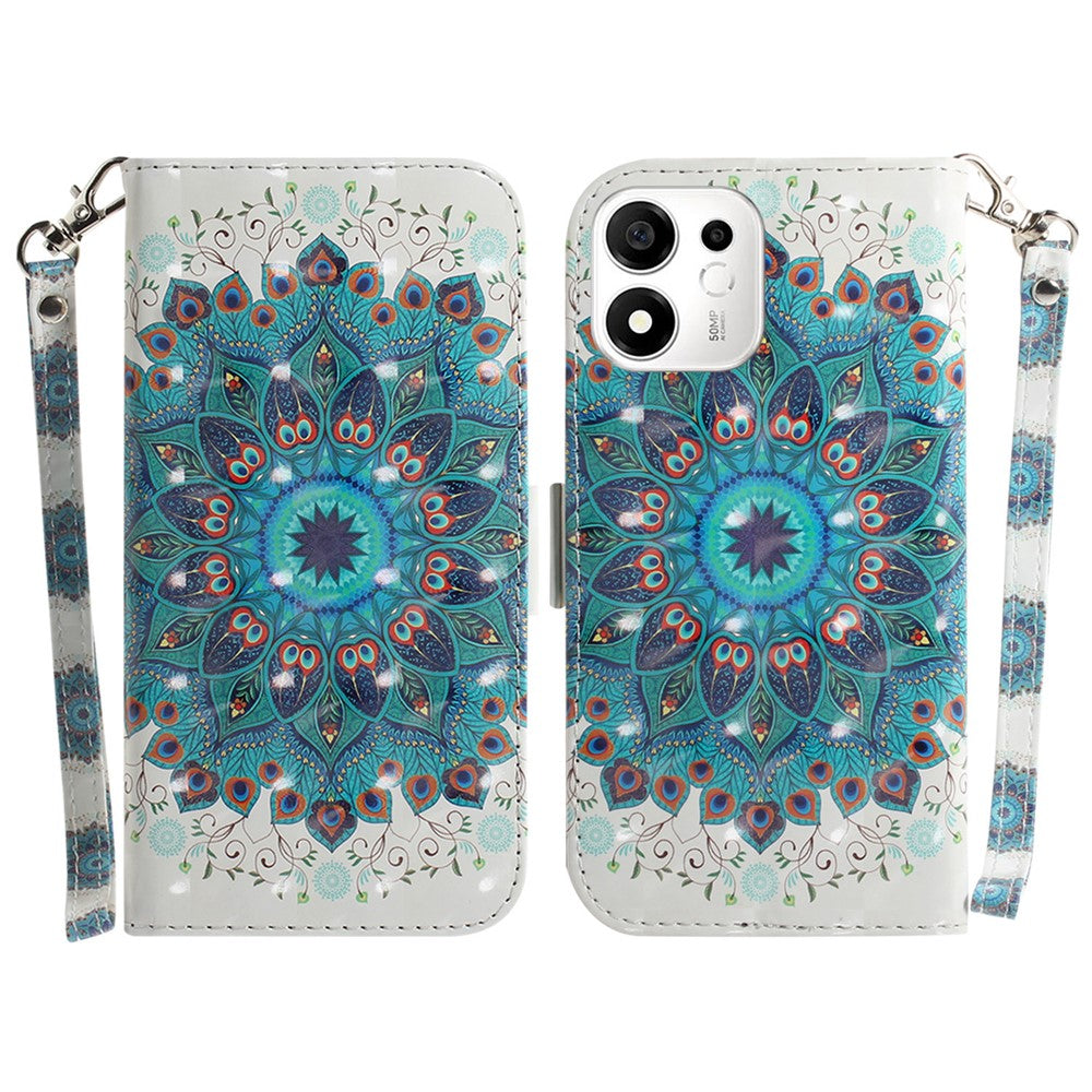For Honor 600 Smart 5G  /  X7e Plus 5G Case Pattern Printing Leather Wallet Phone Cover with Wrist Strap