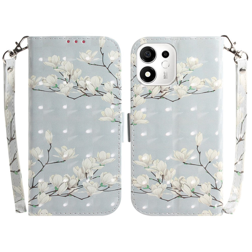 For Honor 600 Smart 5G  /  X7e Plus 5G Case Pattern Printing Leather Wallet Phone Cover with Wrist Strap