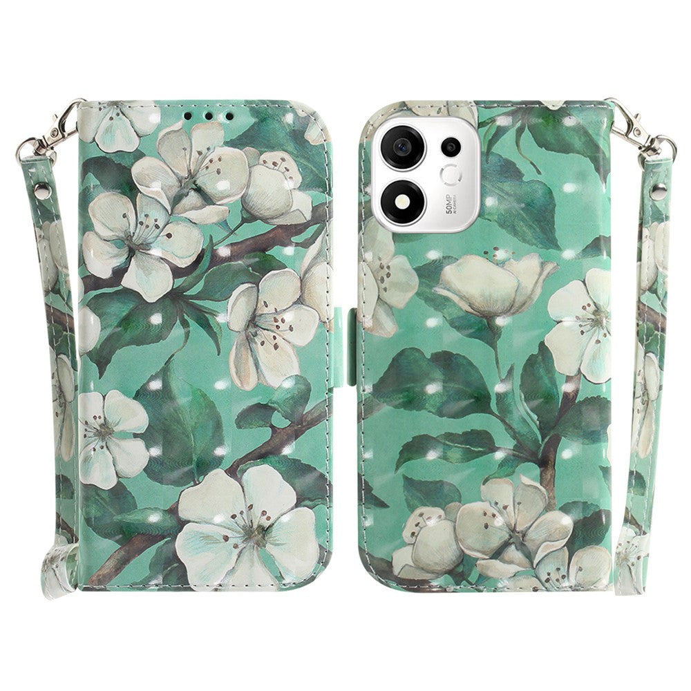 For Honor 600 Smart 5G  /  X7e Plus 5G Case Pattern Printing Leather Wallet Phone Cover with Wrist Strap