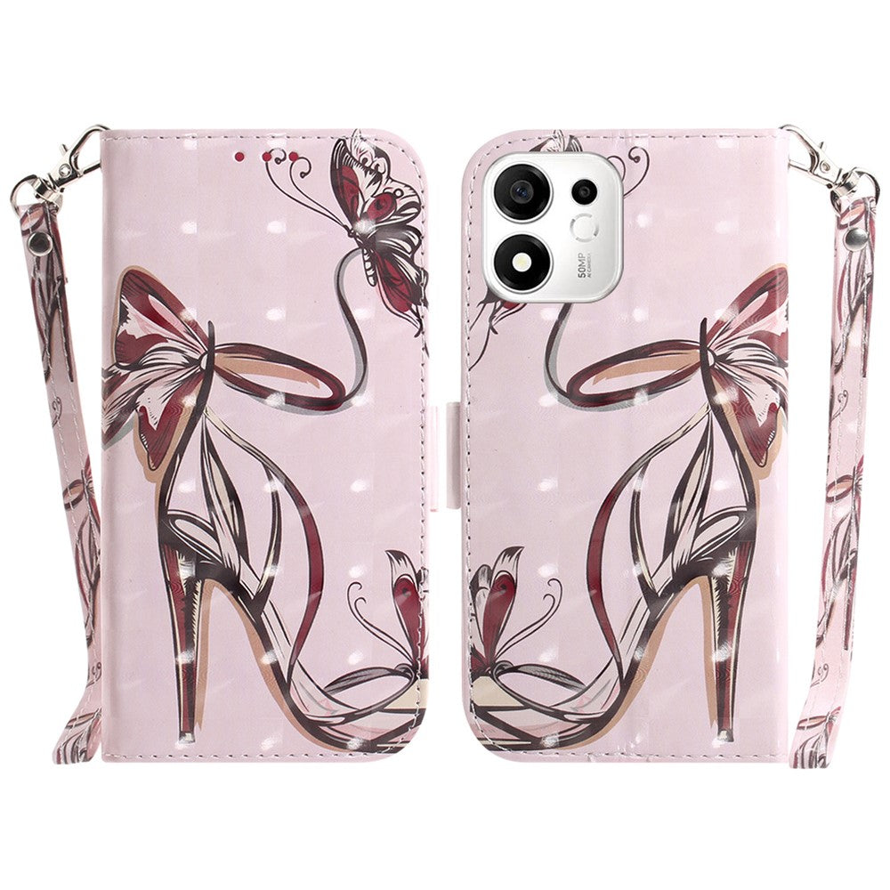 For Honor 600 Smart 5G  /  X7e Plus 5G Case Pattern Printing Leather Wallet Phone Cover with Wrist Strap