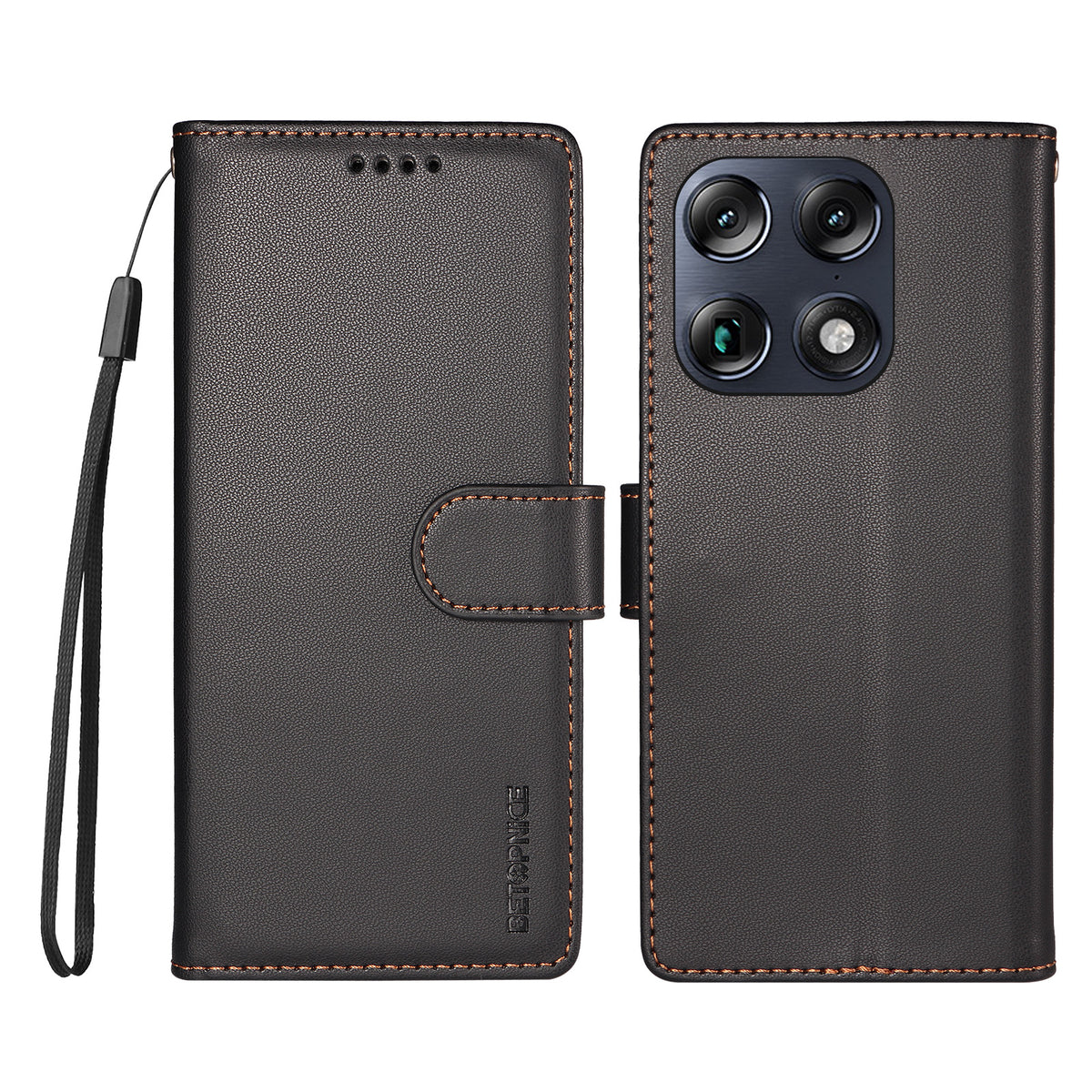 BETOPNICE för Motorola Signature 5G / Motorola Moto X70 Air Pro 5G 006 Fodral RFID-blockerande plånboksfodral i läder med handledsrem