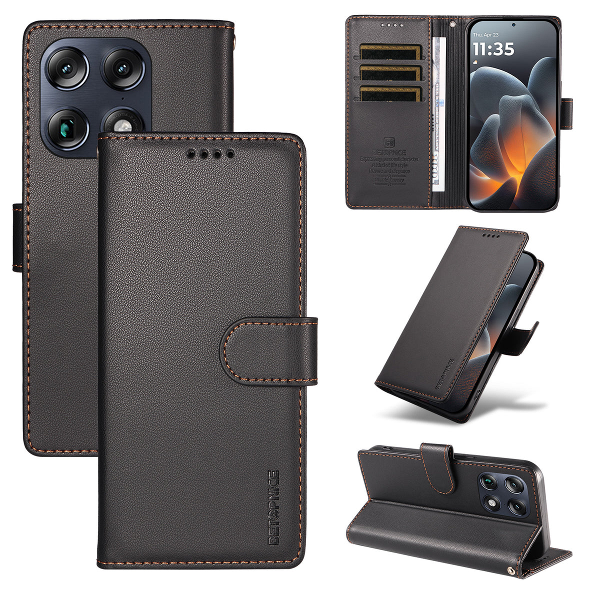 BETOPNICE för Motorola Signature 5G / Motorola Moto X70 Air Pro 5G 006 Fodral RFID-blockerande plånboksfodral i läder med handledsrem