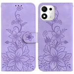 For Honor 600 Smart 5G  /  X7e Plus 5G Stand Case Lily Flower Imprint Leather Phone Cover with Wrist Strap