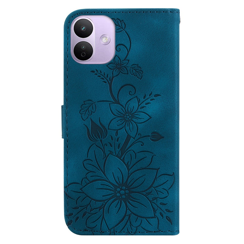 For Xiaomi Redmi Note 17 Pro 5G Stand Case Lily Flower Imprint Leather Phone Cover with Wrist Strap