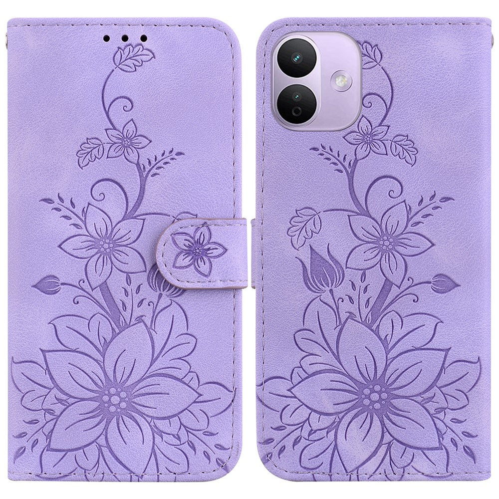 For Xiaomi Redmi Note 17 Pro 5G Stand Case Lily Flower Imprint Leather Phone Cover with Wrist Strap
