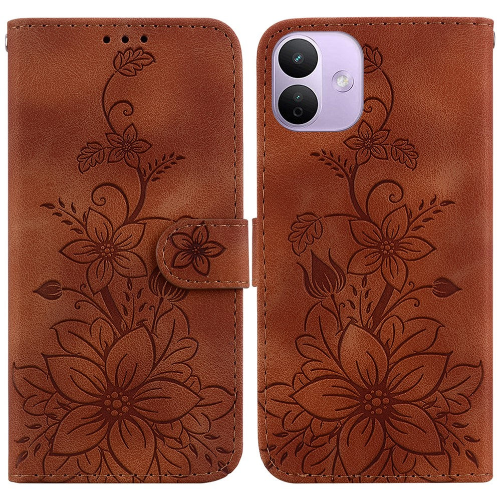 For Xiaomi Redmi Note 17 Pro 5G Stand Case Lily Flower Imprint Leather Phone Cover with Wrist Strap