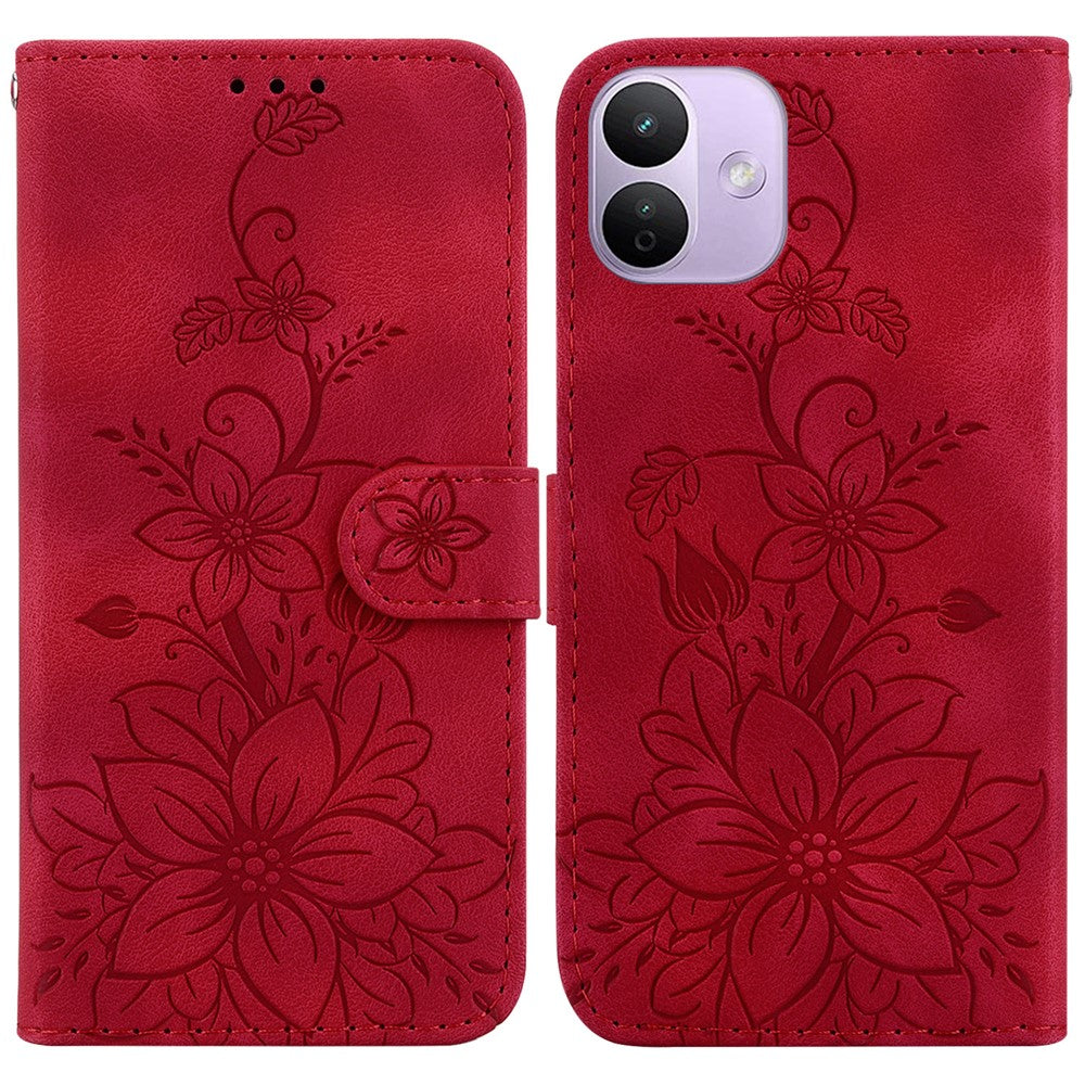 Xiaomi Redmi Note 17 Pro 5G Stativfodral Lily Flower Imprint Lädermobilskal med Handledsrem