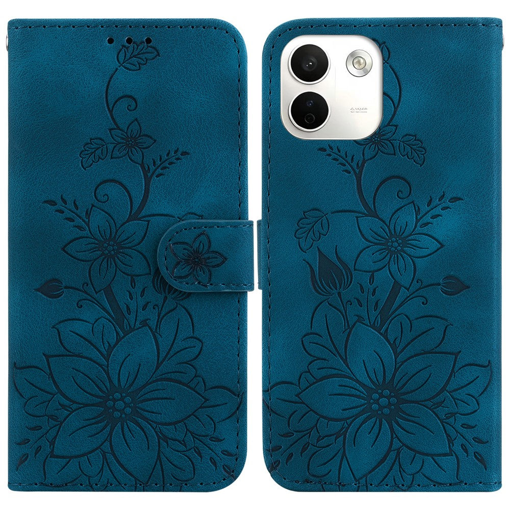 For Xiaomi Redmi Note 17 Pro Max 5G Stand Case Lily Flower Imprint Leather Phone Cover with Wrist Strap