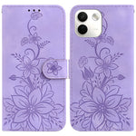 For Xiaomi Redmi Note 17 Pro Max 5G Stand Case Lily Flower Imprint Leather Phone Cover with Wrist Strap
