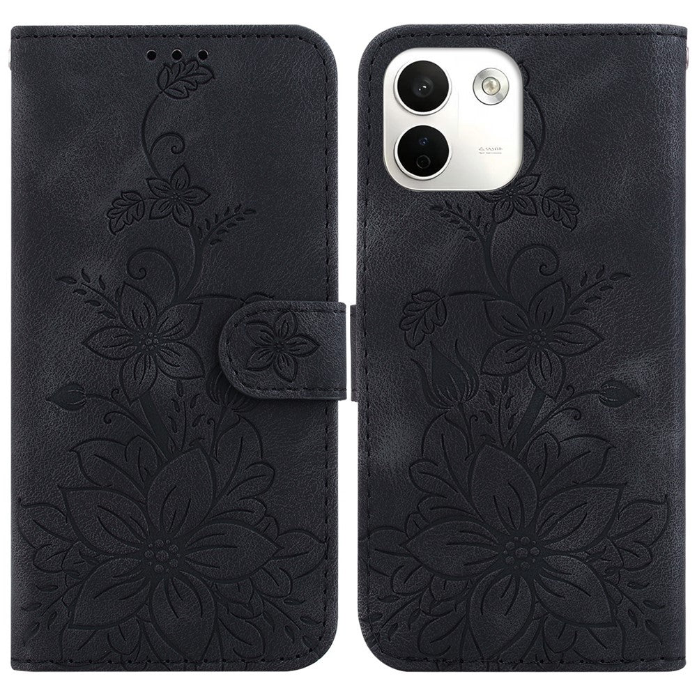 For Xiaomi Redmi Note 17 Pro Max 5G Stand Case Lily Flower Imprint Leather Phone Cover with Wrist Strap