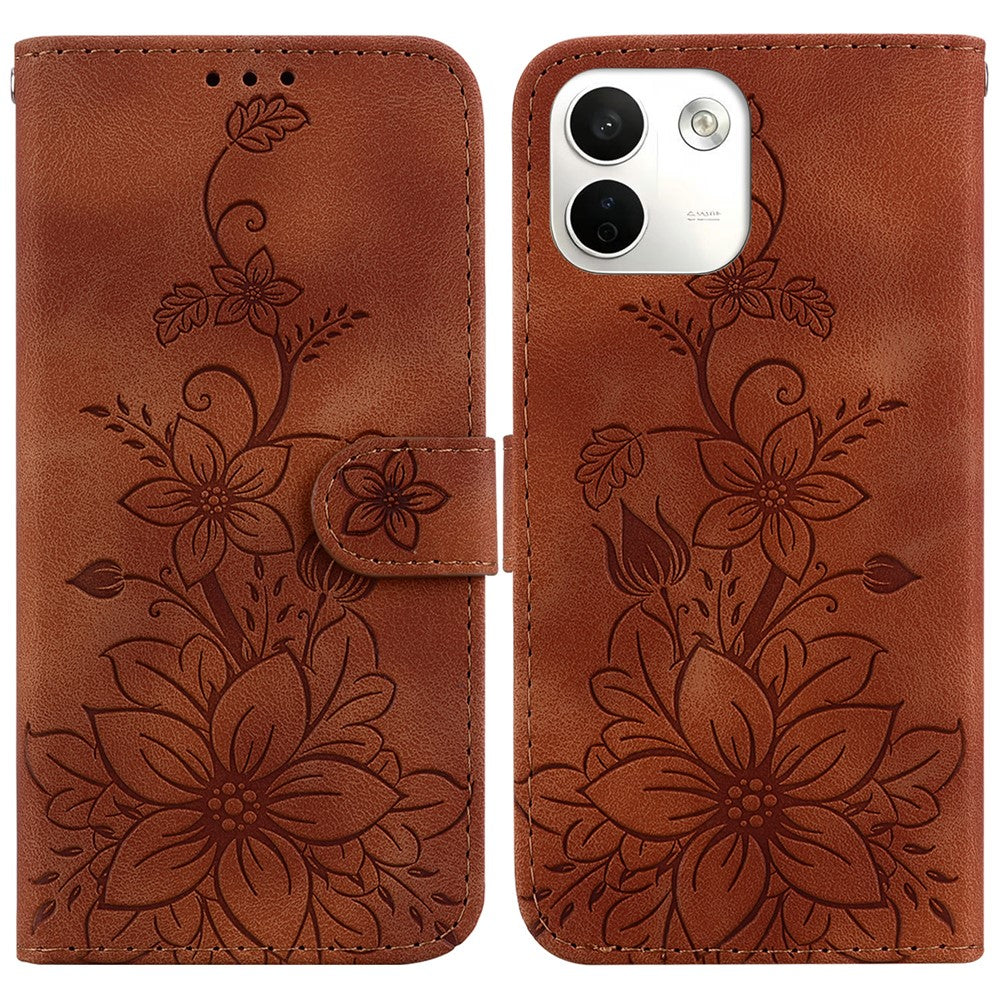 For Xiaomi Redmi Note 17 Pro Max 5G Stand Case Lily Flower Imprint Leather Phone Cover with Wrist Strap
