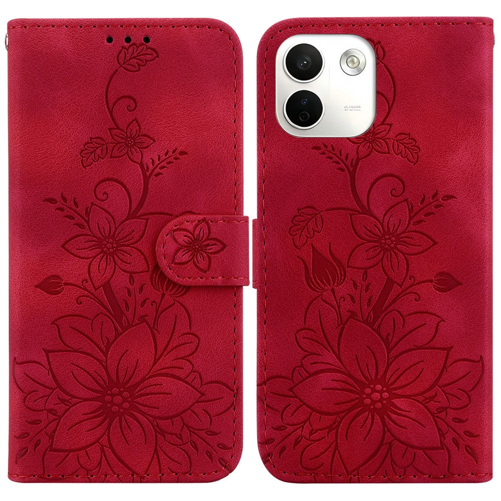 For Xiaomi Redmi Note 17 Pro Max 5G Stand Case Lily Flower Imprint Leather Phone Cover with Wrist Strap