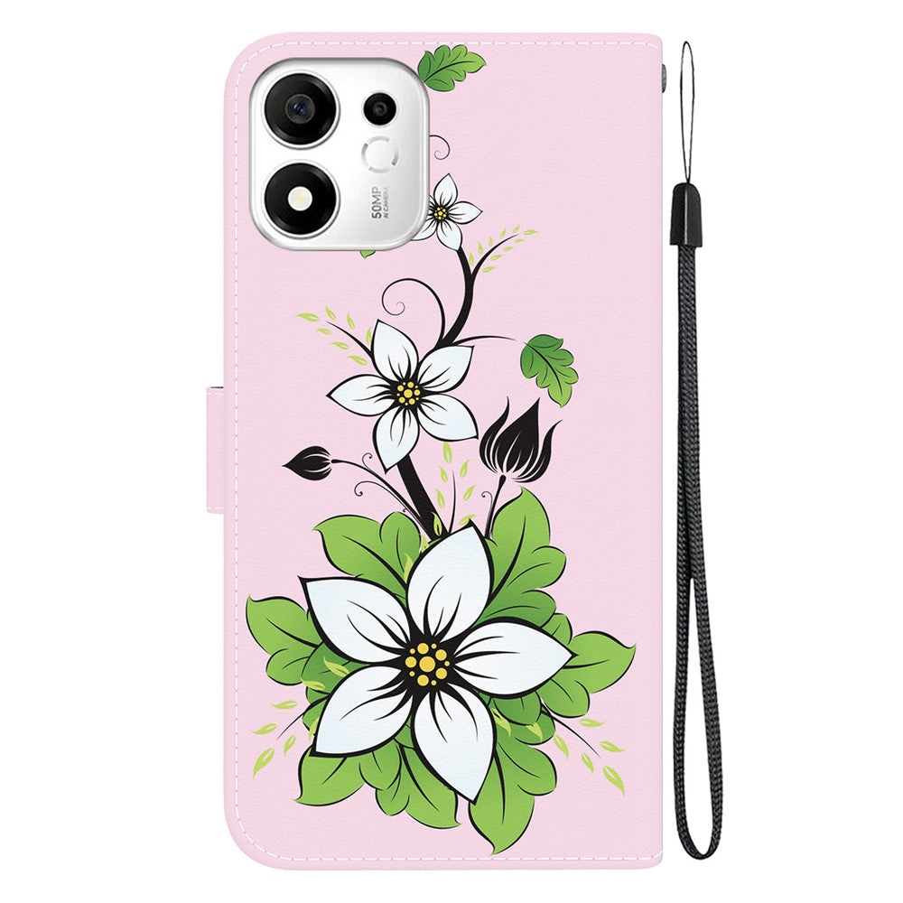 For Honor 600 Smart 5G  /  X7e Plus 5G Wallet Phone Case Anti-Drop Pattern Printing Leather Flip Cover with Strap
