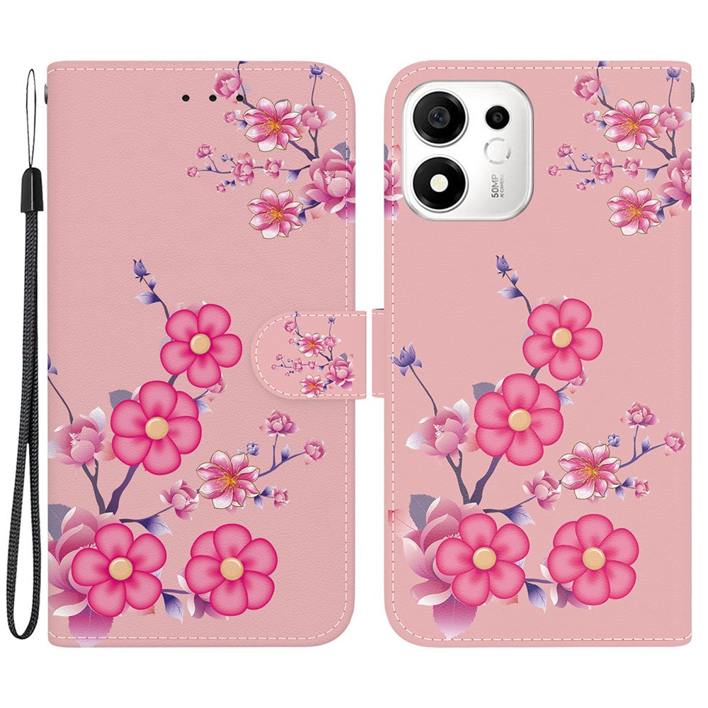 For Honor 600 Smart 5G  /  X7e Plus 5G Wallet Phone Case Anti-Drop Pattern Printing Leather Flip Cover with Strap