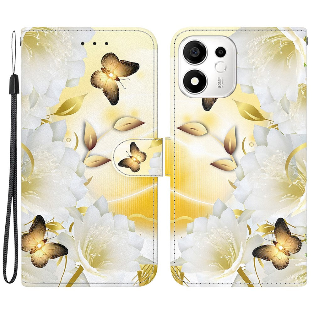 For Honor 600 Smart 5G  /  X7e Plus 5G Wallet Phone Case Anti-Drop Pattern Printing Leather Flip Cover with Strap