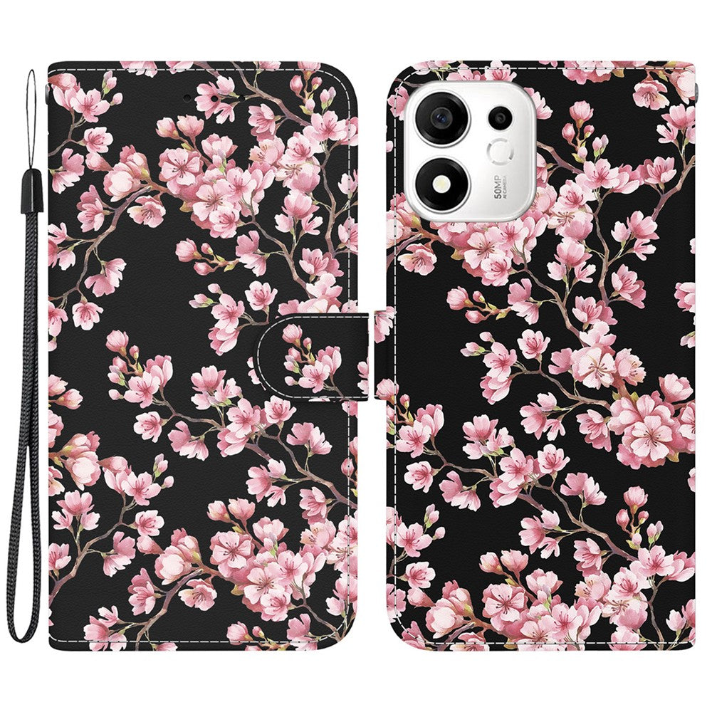 For Honor 600 Smart 5G  /  X7e Plus 5G Wallet Phone Case Anti-Drop Pattern Printing Leather Flip Cover with Strap