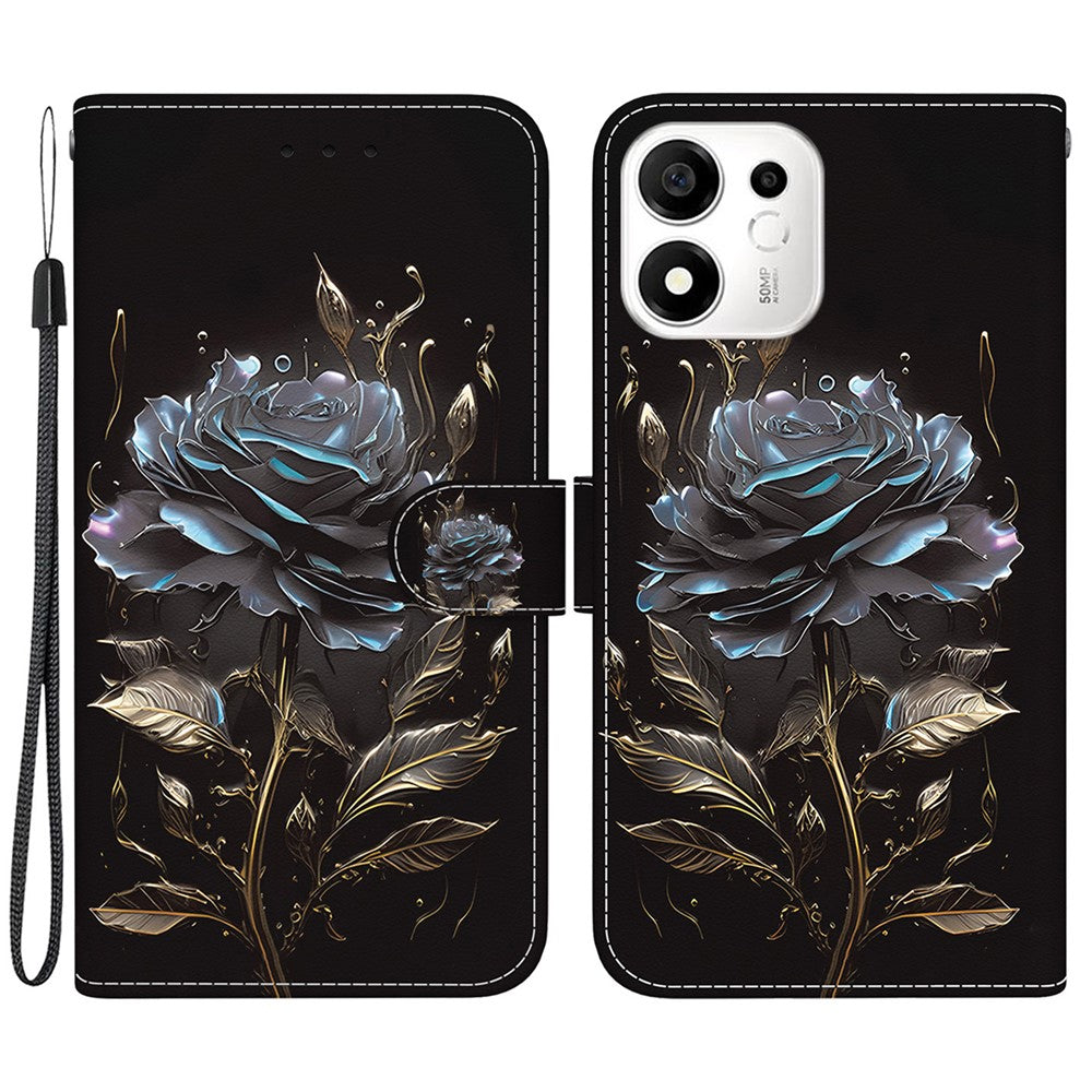 For Honor 600 Smart 5G  /  X7e Plus 5G Wallet Phone Case Anti-Drop Pattern Printing Leather Flip Cover with Strap