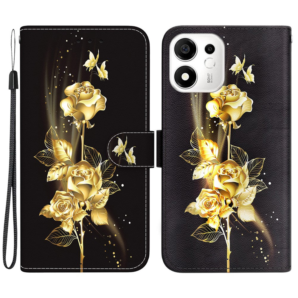 For Honor 600 Smart 5G  /  X7e Plus 5G Wallet Phone Case Anti-Drop Pattern Printing Leather Flip Cover with Strap