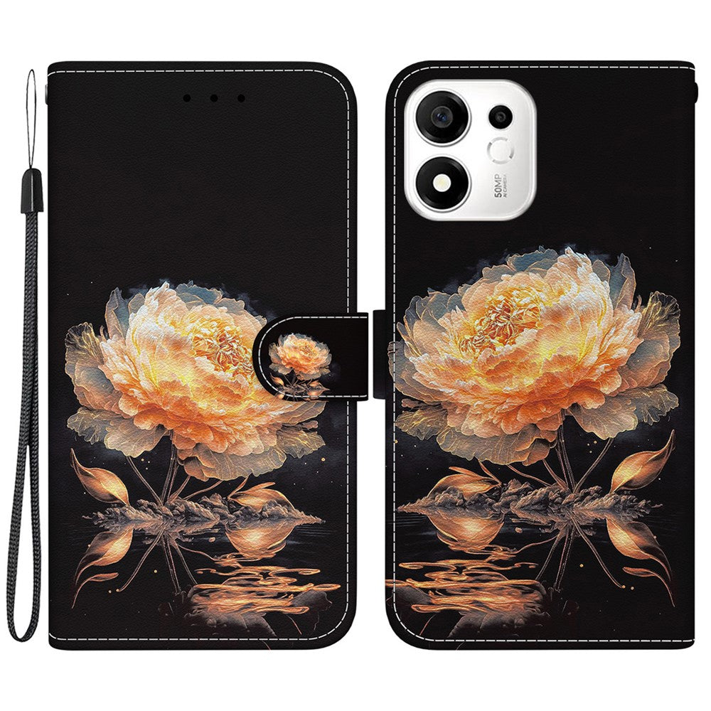 For Honor 600 Smart 5G  /  X7e Plus 5G Wallet Phone Case Anti-Drop Pattern Printing Leather Flip Cover with Strap