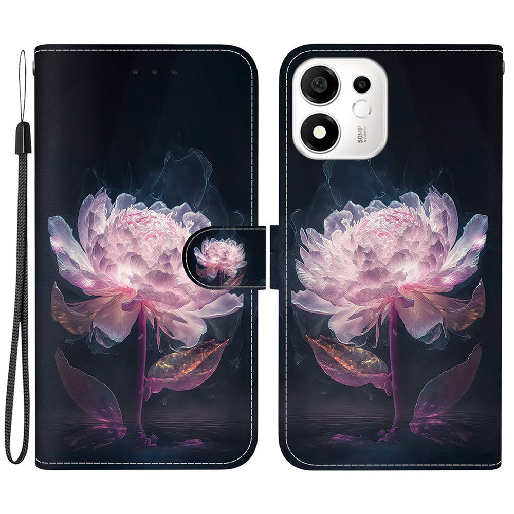 For Honor 600 Smart 5G  /  X7e Plus 5G Wallet Phone Case Anti-Drop Pattern Printing Leather Flip Cover with Strap