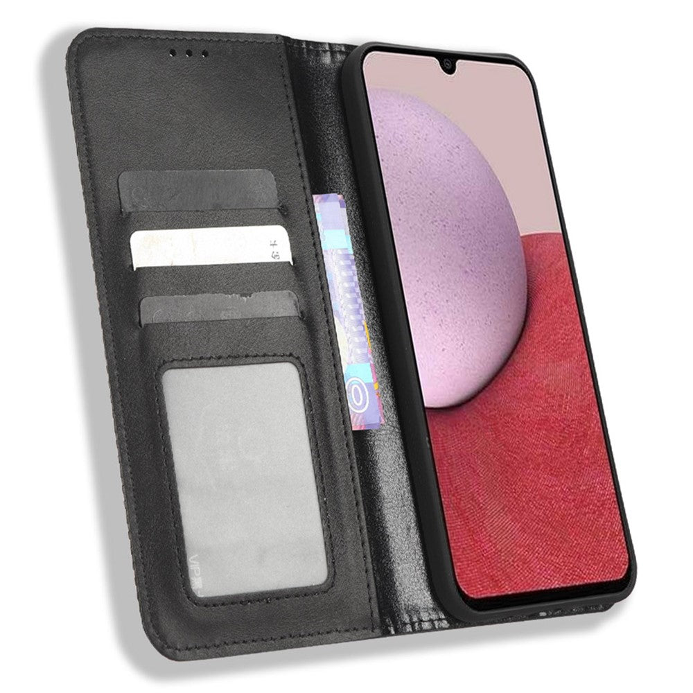 Samsung Galaxy A14 5G / A14 4G Retro Textur Mönster mobilskal PU-läder Magnetiskt Autoabsorberande Fodral med Stativ Plånbok