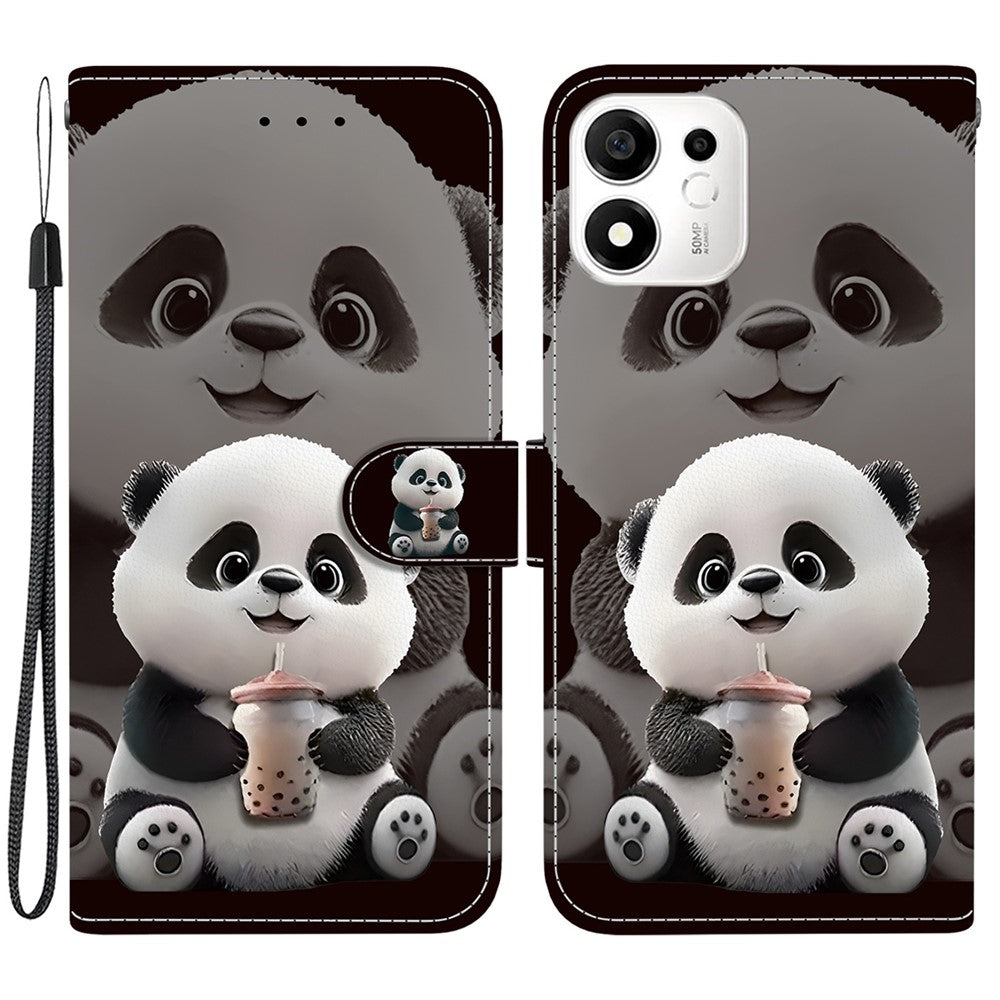 Til Honor 600 Smart 5G / X7e Plus 5G Læder Cover med Stativ Pung Mønsterprint Telefoncover med Håndledsrem