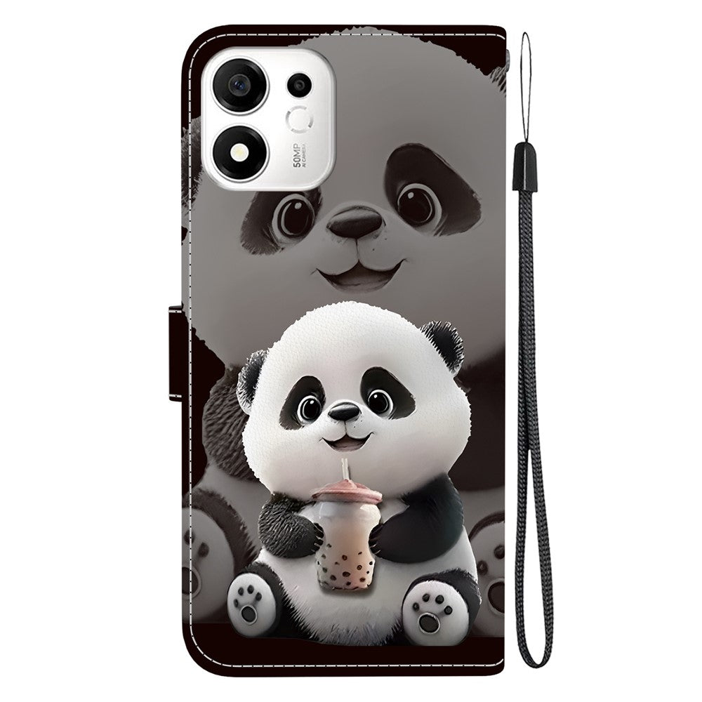 Til Honor 600 Smart 5G / X7e Plus 5G Læder Cover med Stativ Pung Mønsterprint Telefoncover med Håndledsrem