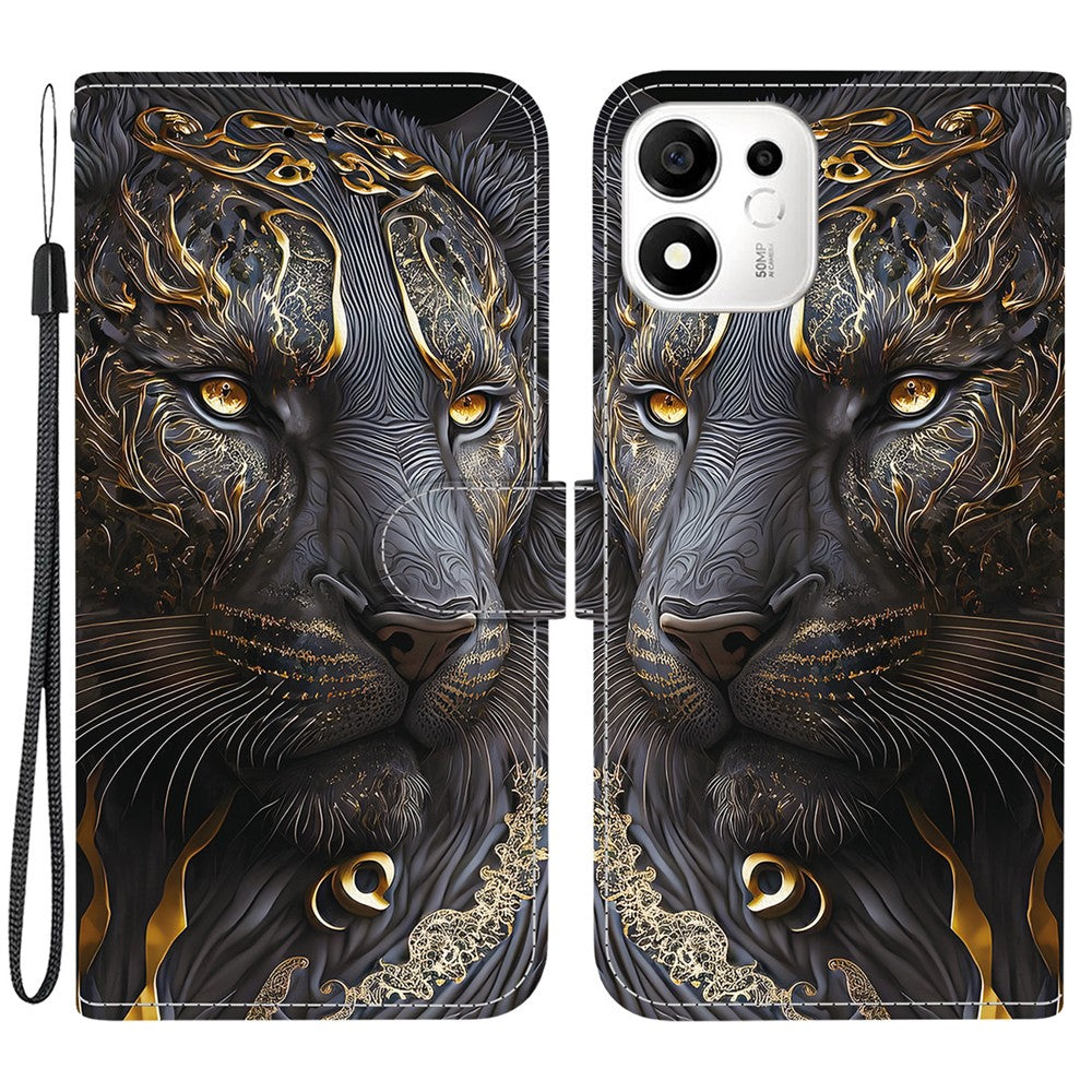 Til Honor 600 Smart 5G / X7e Plus 5G Læder Cover med Stativ Pung Mønsterprint Telefoncover med Håndledsrem