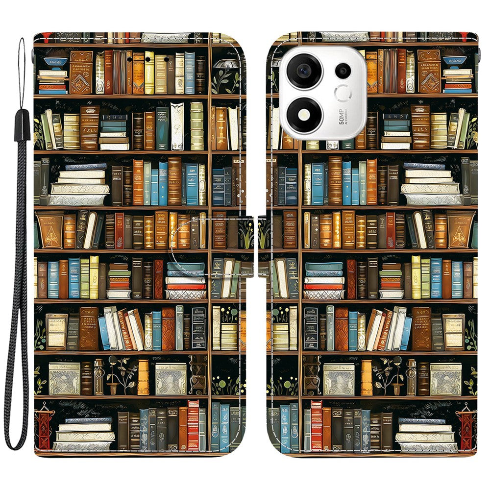 Til Honor 600 Smart 5G / X7e Plus 5G Læder Cover med Stativ Pung Mønsterprint Telefoncover med Håndledsrem